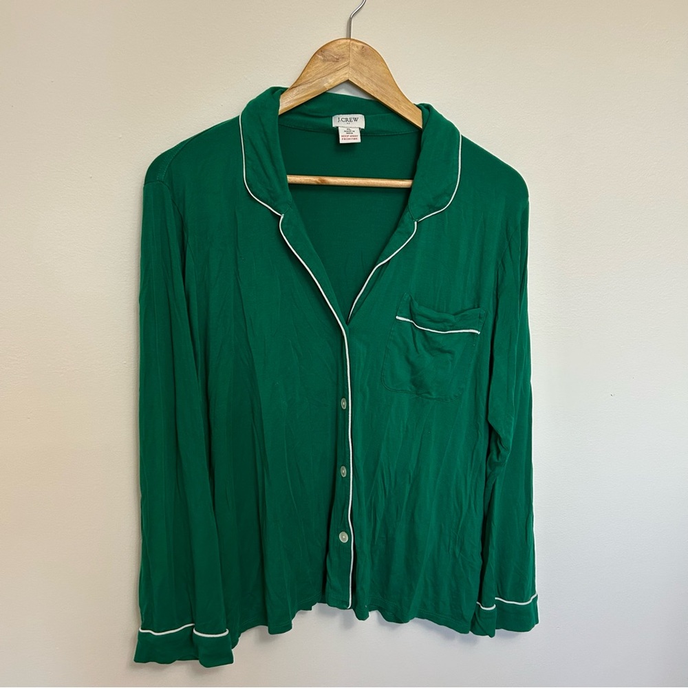 J. Crew Green White Longsleeve Top & Pant PJ Set Size XL - Picture 4 of 9